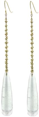 Ten Thousand Things Long Crystal Drop Earrings with Gold Beaded Work