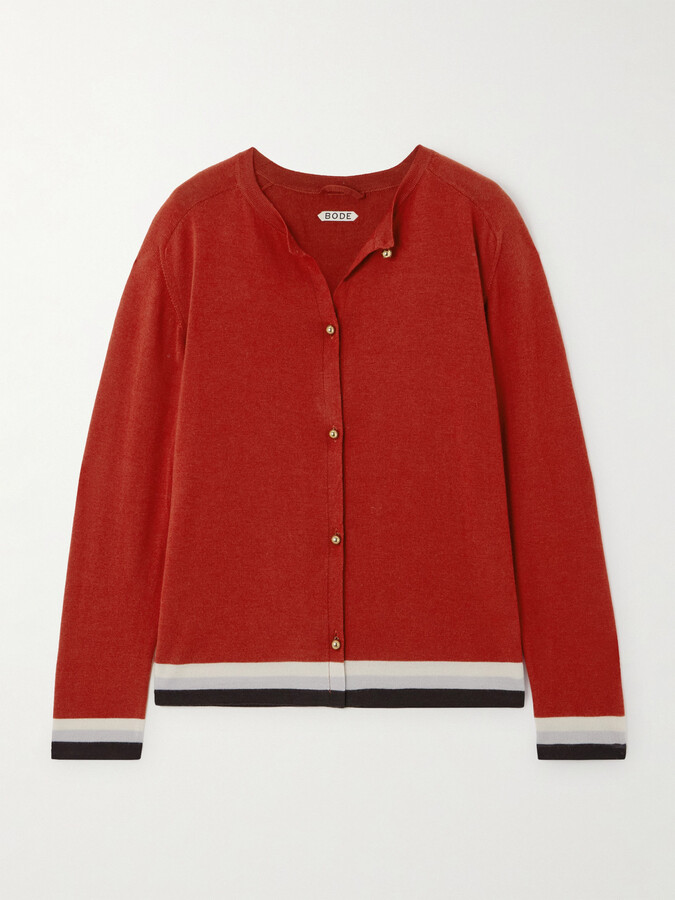 Bode Fairground Merino Wool Cardigan - Red