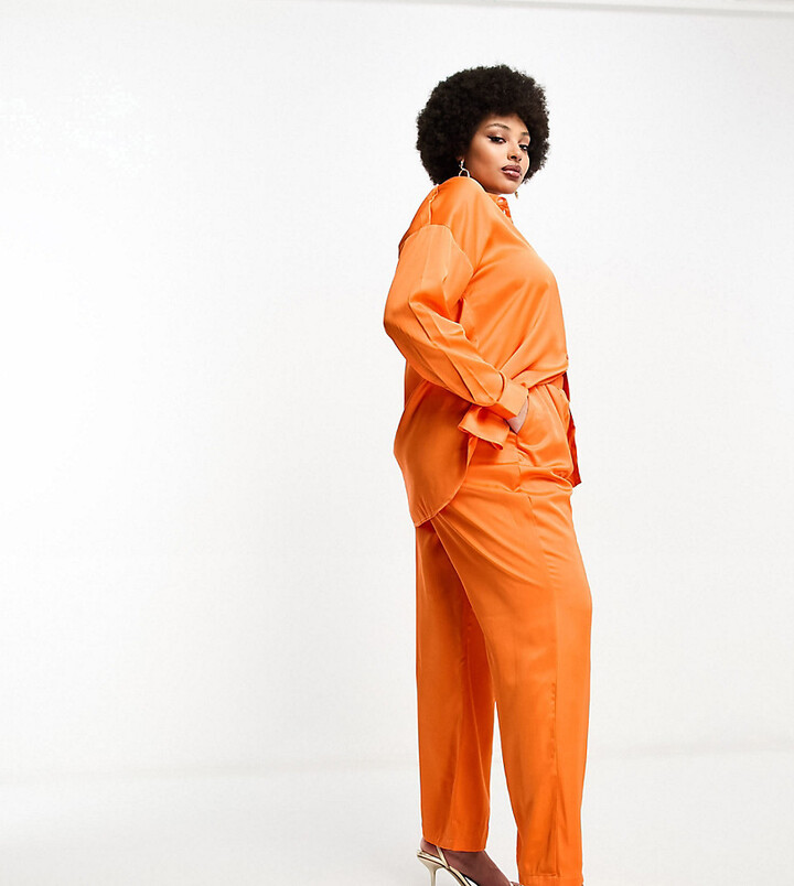 Vero Moda satin wide leg pants in bright orange (part of a set)