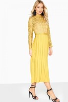 Thumbnail for your product : Little Mistress Alice Mustard Crochet Top Midaxi Dress With Pleated Skirt