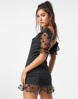 Thumbnail for your product : I SAW IT FIRST polka dot organza sleeve skater dress in black