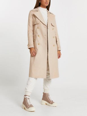 River Island Quilted Fitted Trench Coat - Cream