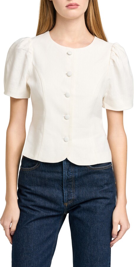 WAYF Blair Button Front Linen Blend Top