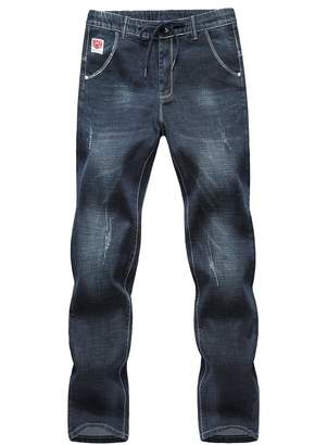 UNINUKOO Mens Casual Pants Elastic Waist Jeans US Size (Label Asian Size 2XL)