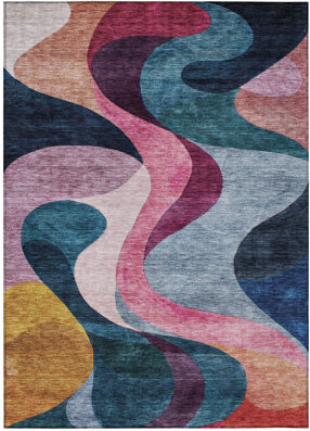 HomeRoots 9' X 12' Green Pink And Teal Blue Abstract Washable Indoor Outdoor Area Rug