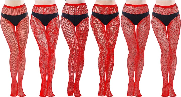 6 Pairs Lace Patterned Tights Fishnet Floral Stockings Small Hole Pattern  Leggings Tights Net Pantyhose