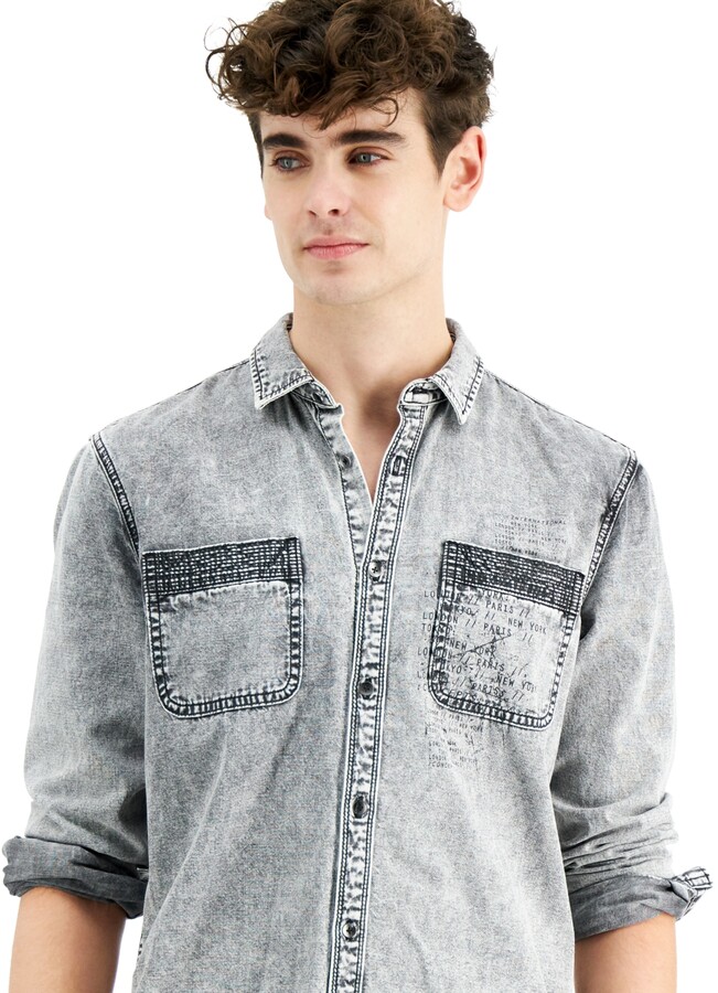 INC International Concepts Men's Washed Denim Shirt, Created for Macy's