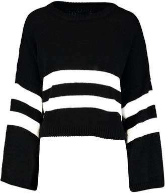boohoo Petite Stripe Wide Sleeve Sweater