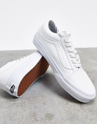 white faux leather vans