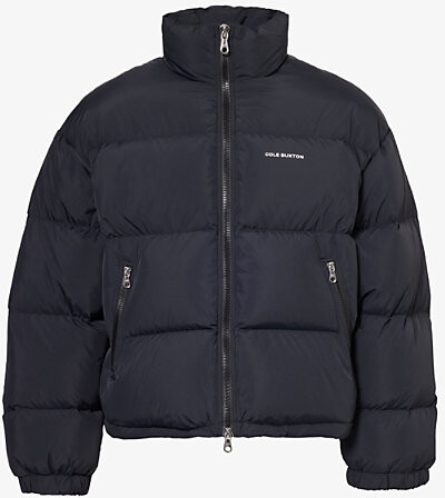 Cole Buxton Mens Black Cropped high-neck relaxed-fit shell-down jacket ...