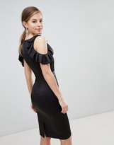 Thumbnail for your product : Little Mistress Cold Shoulder Pencil Dress With Embellished Waist Detail