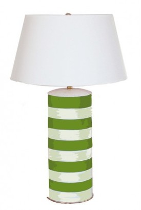 The Well Appointed House Dana Gibson Green and White Stripe Stacked Tole Table Lamp with Shade