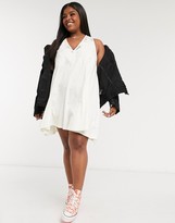 Thumbnail for your product : ASOS Curve DESIGN Curve swing mini dress with embroidery detail and tie back in ivory