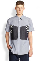 Thumbnail for your product : Comme des Garcons SHIRT Checker-Print/Denim-Paneled Cotton Sportshirt