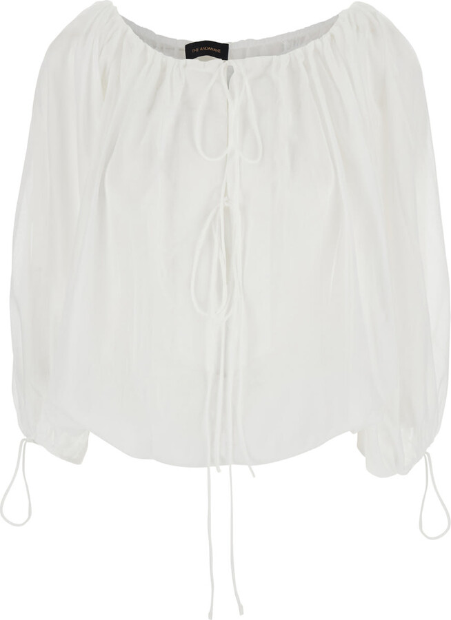 The Andamane 'wilma' White Top With Long Balloon Sleeves In Cotton Woman