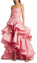 Thumbnail for your product : Oscar de la Renta Strapless Tiered Ruffle High-Low Gown