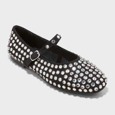 Women's Issa Rhinestone Mary Jane Ballet Flats - A New Day™ Black