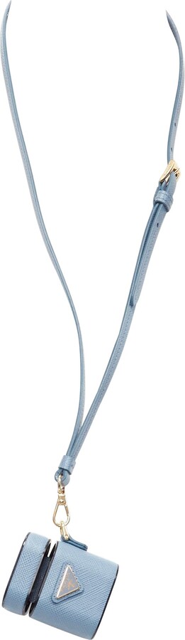 Miuccia Prada Prada Symbole Triangle Logo Saffiano Leather Airpods Lanyard Bag Sky Blue
