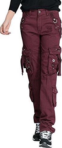 OCHENTA Women Workwear Uniform Combat Cargo 8 Pockets Security Trousers  Bordeaux Lable 30-UK 10 - ShopStyle