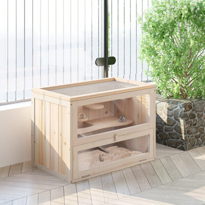Ophelia & Co. 2-Level Small Animal Habitat From - Wood Cage With Openable Top, Front Door, Shelf, , For Hamsters, Mice, 16.5"H X 23.5"L 14.09"W Pet Enclosure 2 Leve