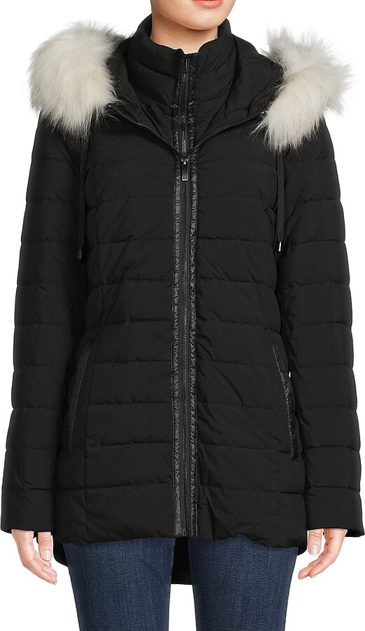 Donna Karan Faux Fur Trim Down Puffer Jacket ShopStyle Coats