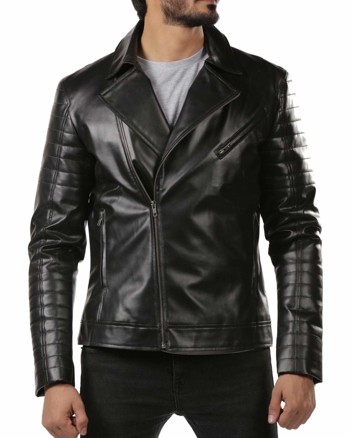 So Shway So-Shway Leather Jacket for Men Motorcycle Cafe Racer Black ...
