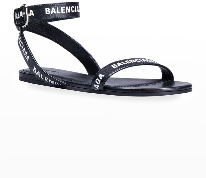 Balenciaga Logo Ankle-Strap Flat Sandals - ShopStyle