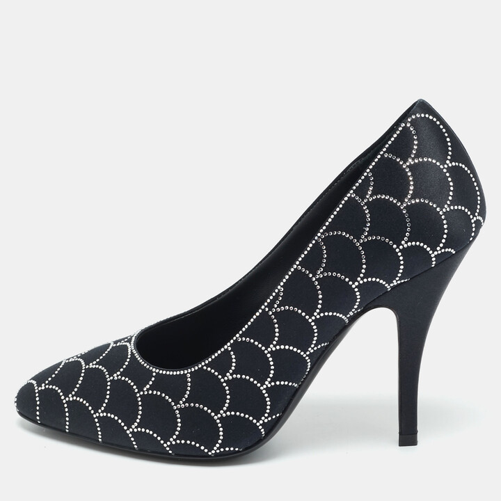 Ferragamo Judy Size 37 Black Satin Crystal Embellished Pumps