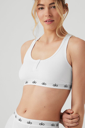 Alo Yoga  Icon Ribbed Henley Bra in White, Size: XS - ShopStyle