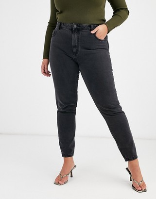 Vero Moda Curve mom jeans with high waist in washed black - ShopStyle