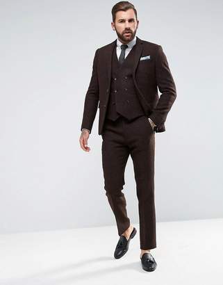 ASOS DESIGN Slim Suit Jacket in 100% Wool Harris Tweed In Brown