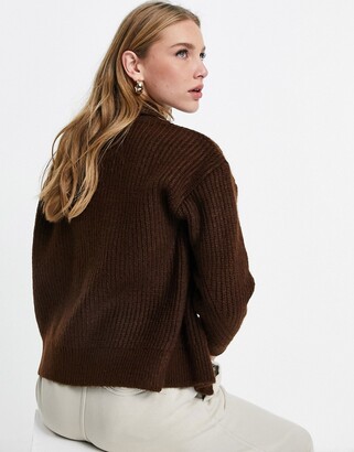 Topshop knit button collar cardigan in chocolate - ShopStyle