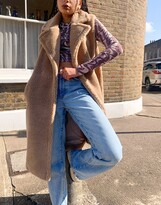 Thumbnail for your product : Only teddy longline gilet in camel