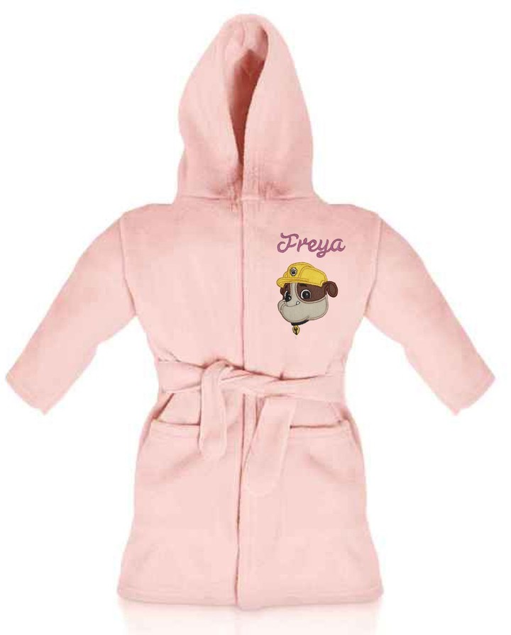 Pink Paw Patrol Personalised & Applique Super Soft Fleece Dressing Gown/Bathrobe Rubble 