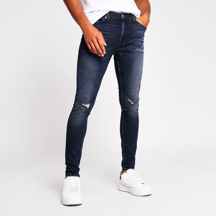 River Island Mens Black Ollie spray on skinny ripped jeans - ShopStyle