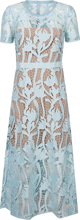 ワンピース SELF PORTRAIT MIDI DRESS WITH FLORAL APPLIQUES Self-Portrait Embellished Midi Dress - ShopStyle