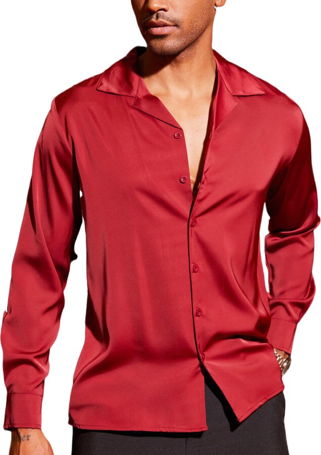 COOFANDY Men Luxury Silk Shirt Long Sleeve Satin Dress Shirt Shiny