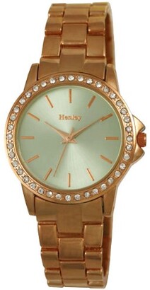 Henley Rose Gold Fashion with Diamante Encrusted Case and Sunray Dial Women's Quartz Watch with Mint Green Dial Analogue Display and Rose Gold Stainless Steel Rose Gold Plated Bracelet H07226.11