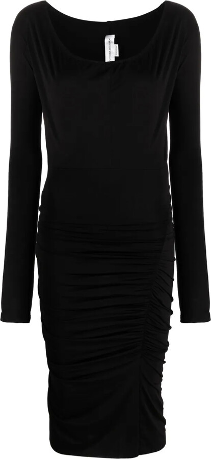 Victoria Beckham Ruched Long-Sleeve Midi Dress