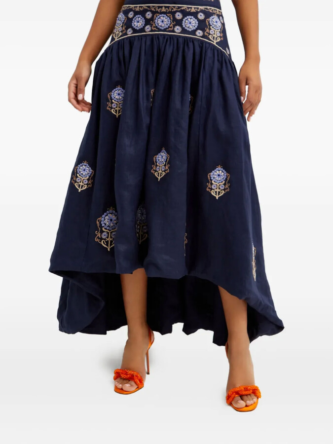 Agua by Agua Bendita Curua Mosaico embroidered asymmetric midi skirt