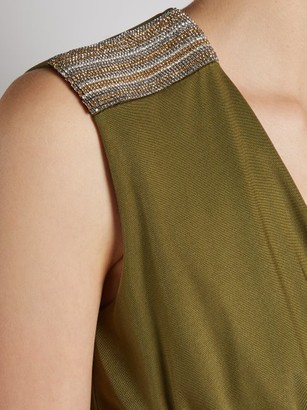 Balmain Wrap-front Embellished V-neck Dress - Khaki