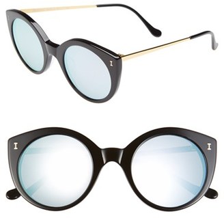 Illesteva Women's 'Palm Beach' 50Mm Round Sunglasses - Black/ Silver Mirrored Lenses