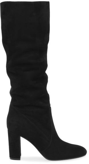 Black suede pointed toe knee high boots Clearance