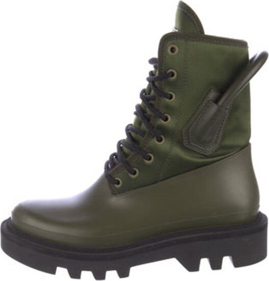Givenchy Rubber Ankle Rain Boots Green Leather Trim Round-Toes Platform Lace-Up Closure at Uppers Designer