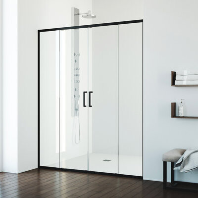 VIGO Paloma 56"–60" W x 74" H Semi-Frameless Double Sliding Shower Door in Matte Black with Clear Tempered Glass