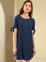Thumbnail for your product : Shein Button Back Knotted Cuff Tunic Dress