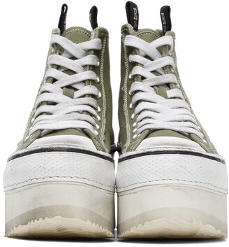 R 13 Green & White Platform High Top Sneakers