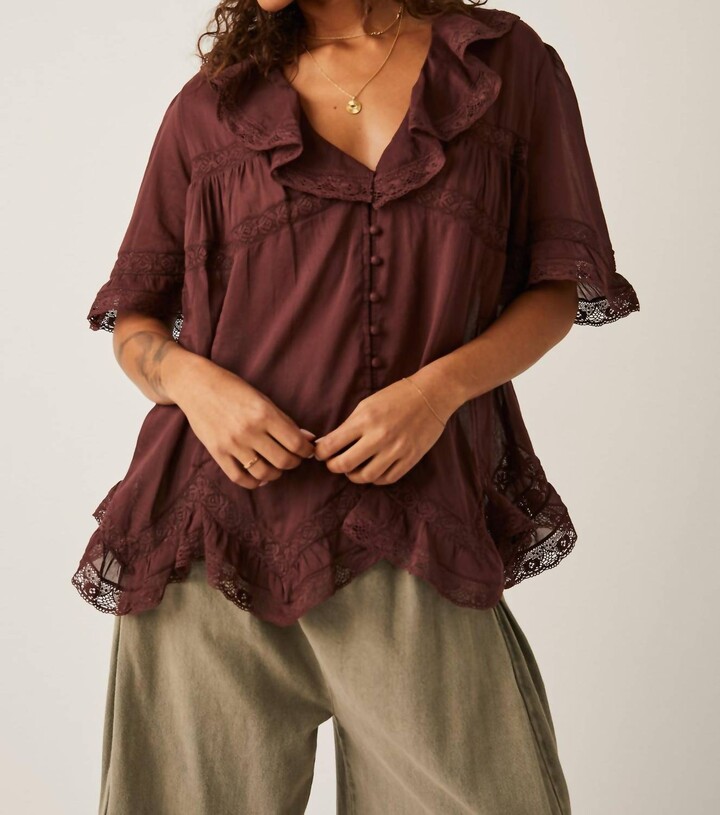 Free People Isn't She Lovely Button Down Blouse In Chocolate Lava