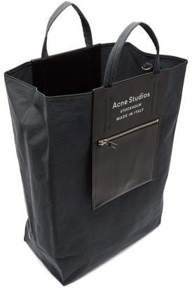 Acne Studios Baker Logo Print Leather And Canvas Tote Bag - Womens - Black