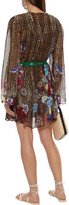Thumbnail for your product : Camilla Belted Crepe De Chine-paneled Embellished Printed Silk-georgette Mini Dress